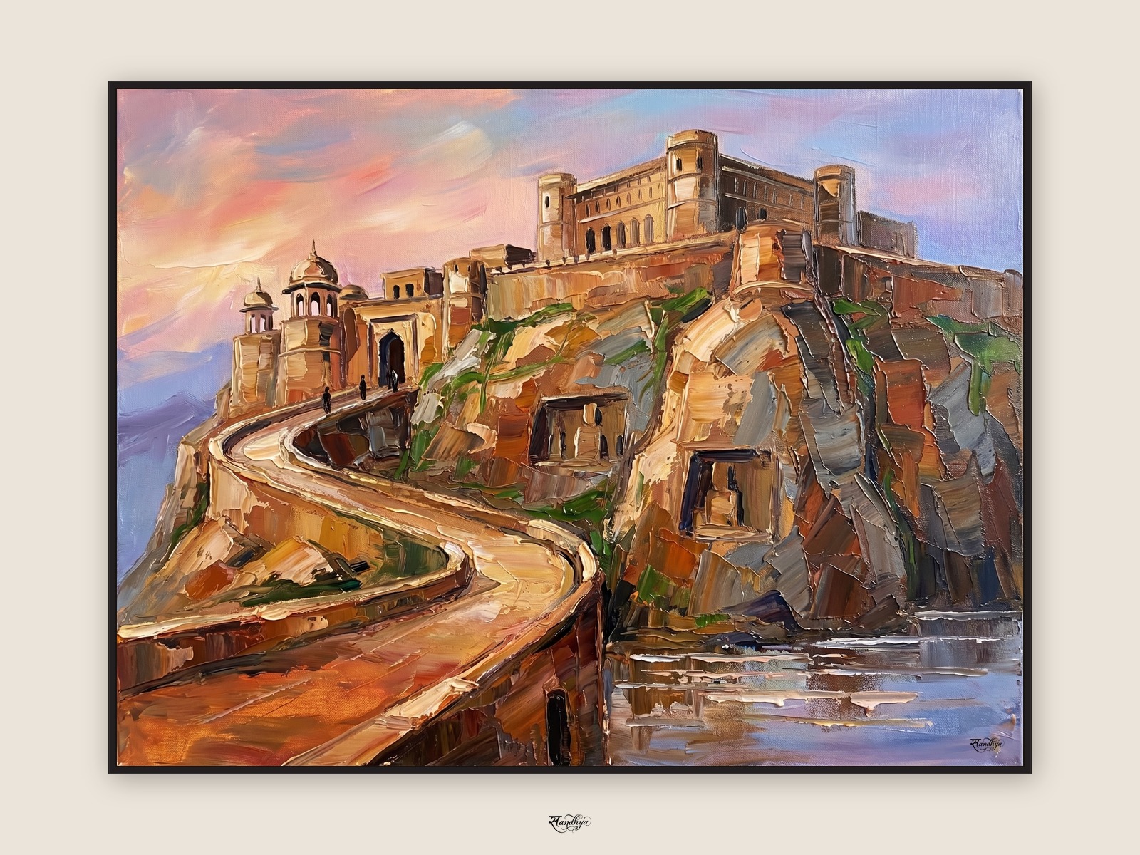 Gwalior Fort, Gwalior, Madhya Pradesh &mdash; palette-knife oil on linen by Sandhya Kaushik.