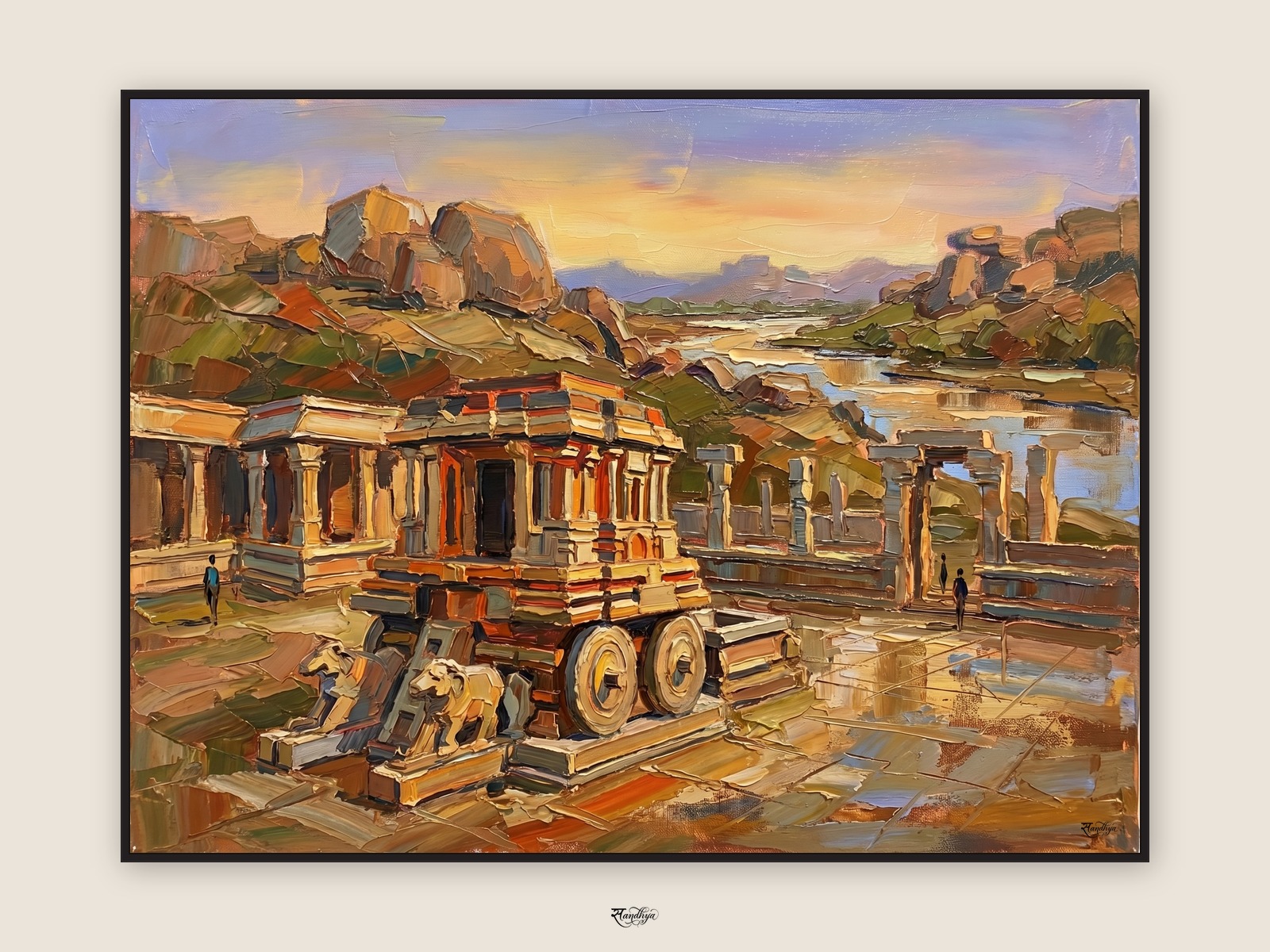 Hampi Vijayanagara, Vijayanagara, Karnataka &mdash; palette-knife oil on linen by Sandhya Kaushik.