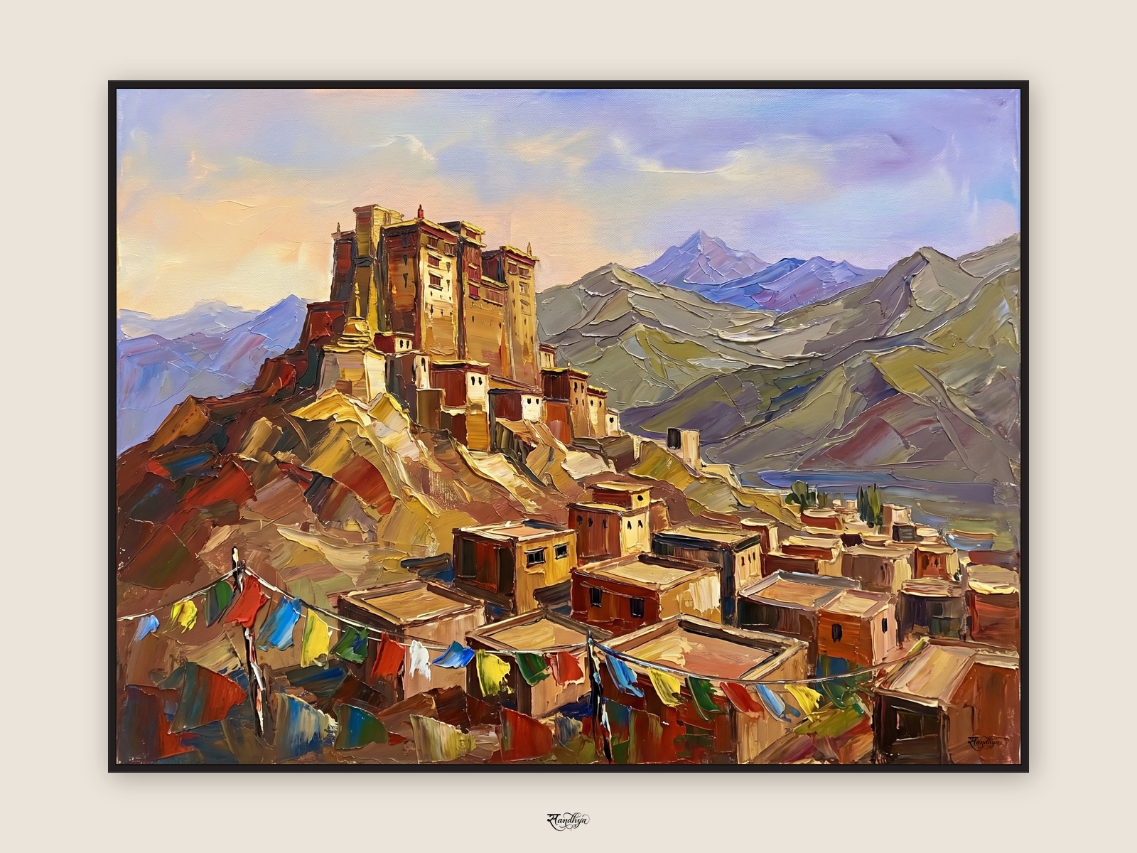 Leh Palace Ladakh, Leh, Ladakh &mdash; palette-knife oil on linen by Sandhya Kaushik.