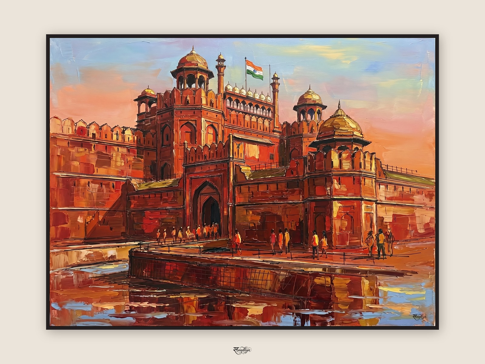 Red Fort Delhi, Delhi &mdash; palette-knife oil on linen by Sandhya Kaushik.