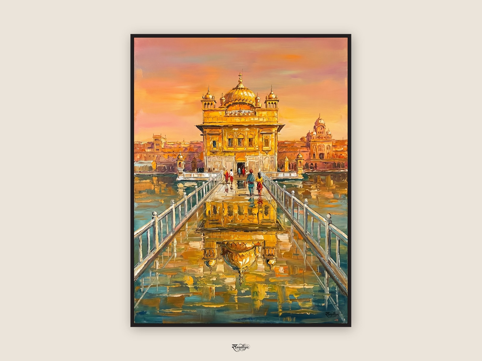 Golden Temple Portrait, Amritsar, Punjab &mdash; palette-knife oil on linen by Sandhya Kaushik.