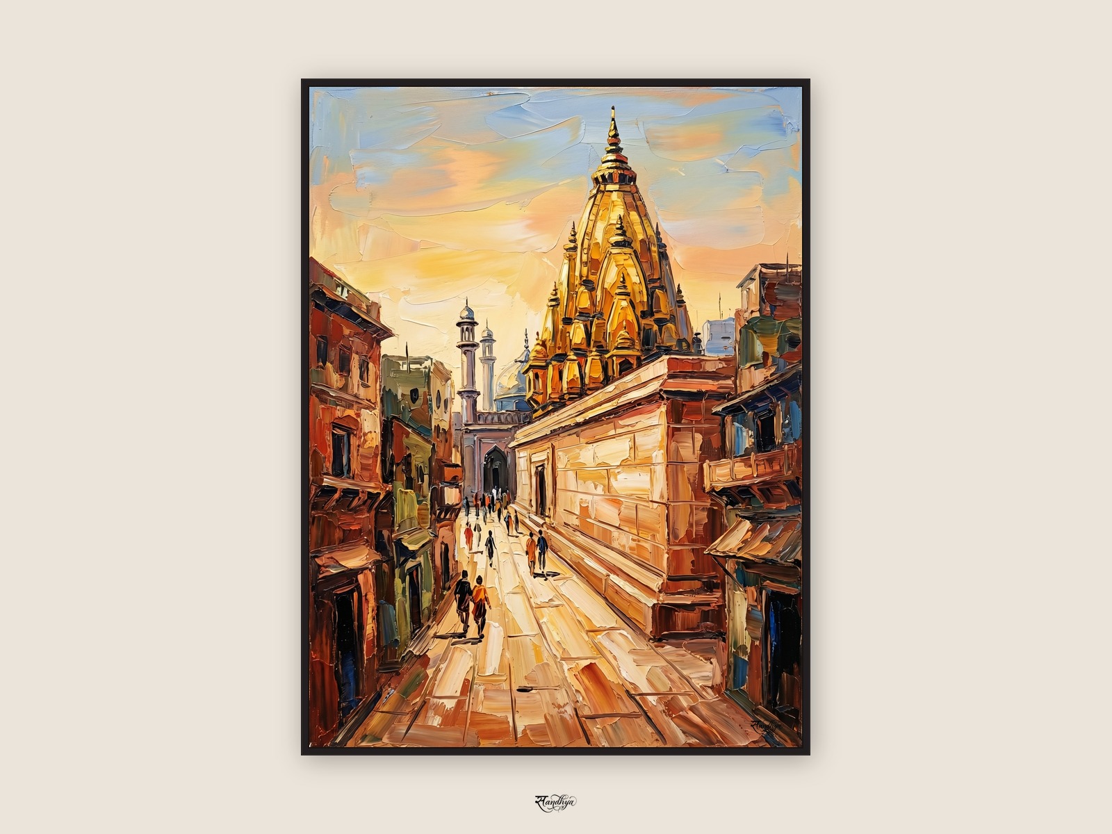 Kashi Vishwanath, Varanasi, Uttar Pradesh &mdash; palette-knife oil on linen by Sandhya Kaushik.