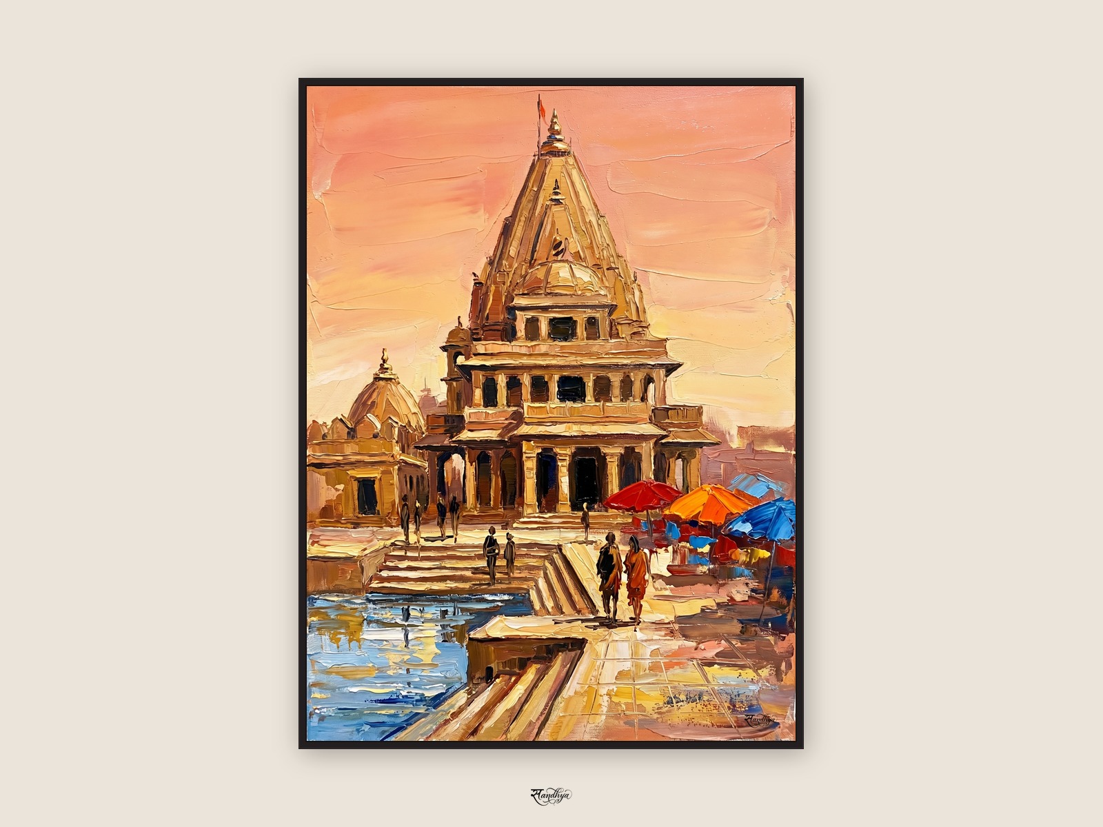 Mahakaleshwar Ujjain, Ujjain, Madhya Pradesh &mdash; palette-knife oil on linen by Sandhya Kaushik.