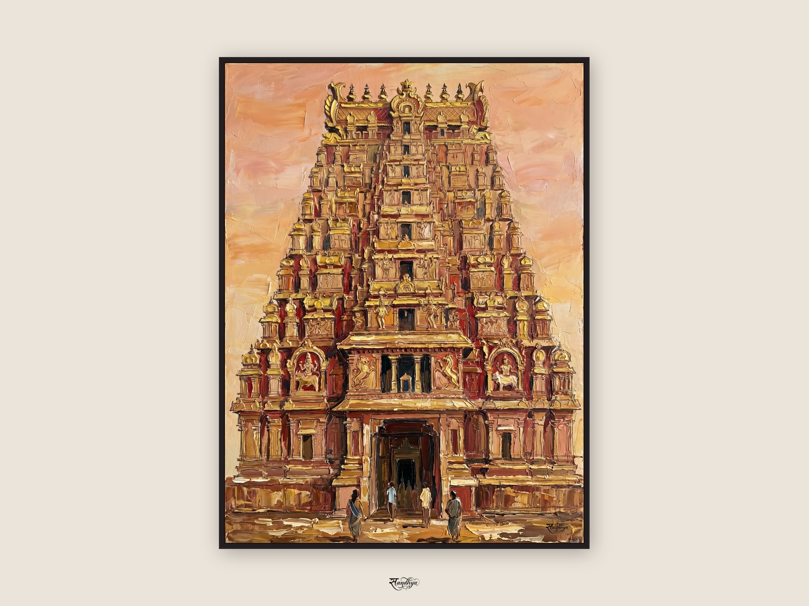 Meenakshi Madurai, Madurai, Tamil Nadu &mdash; palette-knife oil on linen by Sandhya Kaushik.