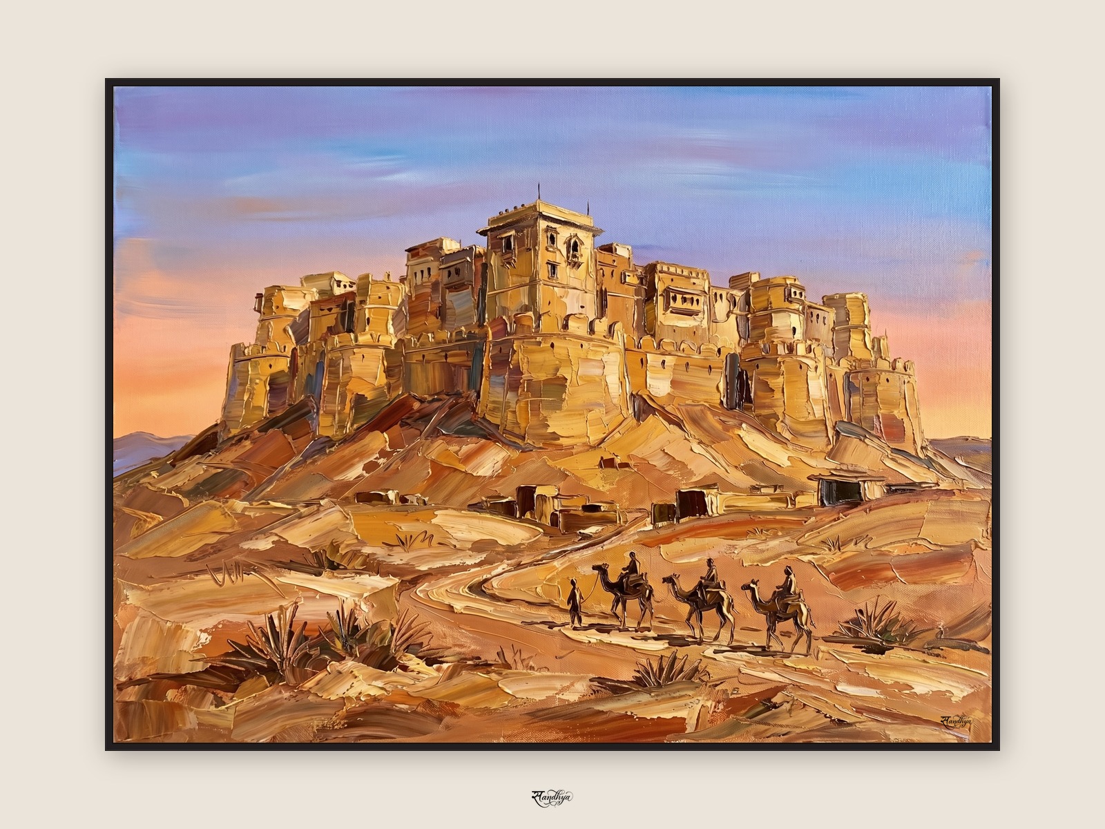 Jaisalmer Golden Fort, Jaisalmer, Rajasthan &mdash; palette-knife oil on linen by Sandhya Kaushik.