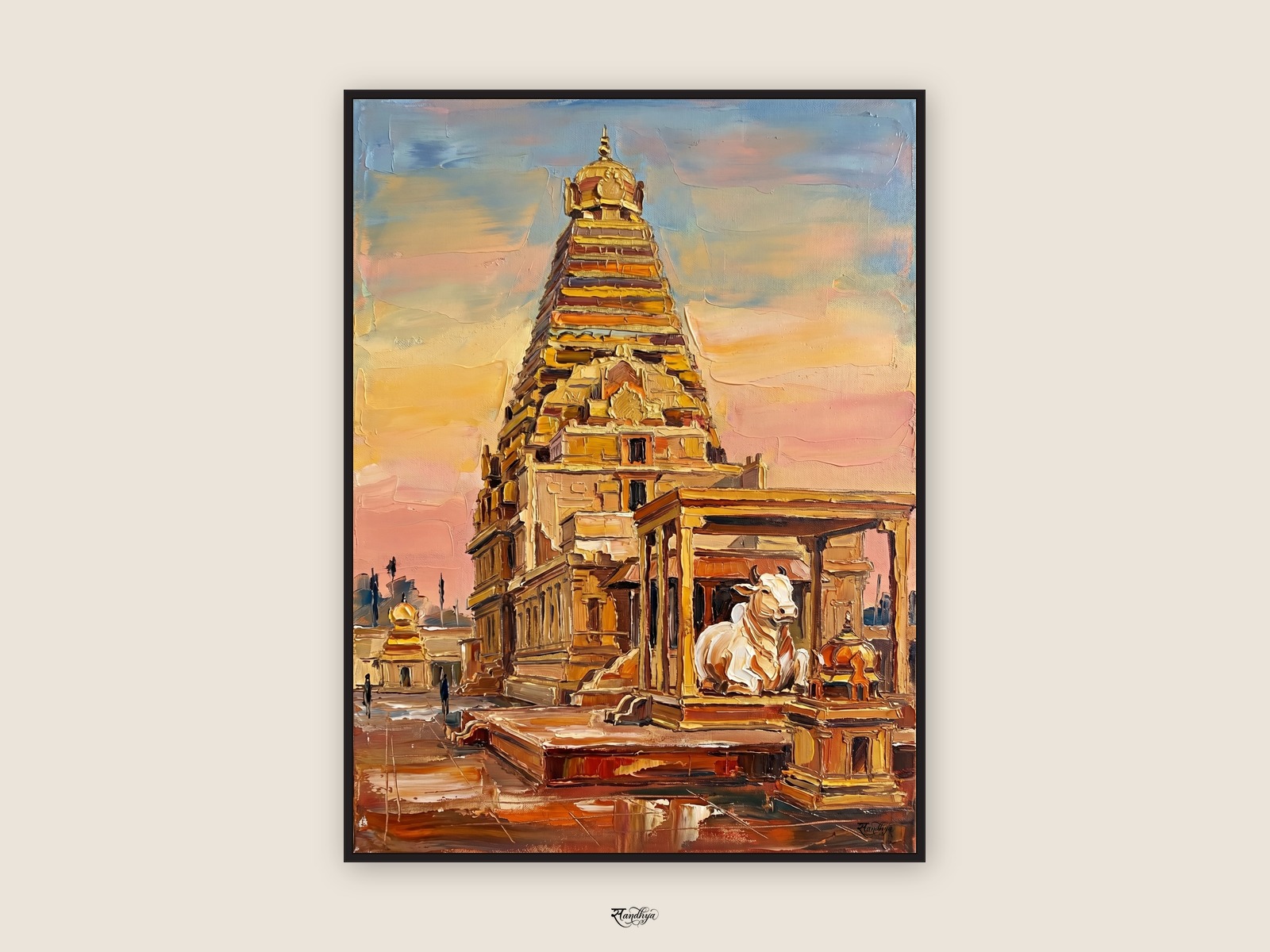 Brihadeeswara at Thanjavur — palette-knife oil on linen by Sandhya Kaushik.