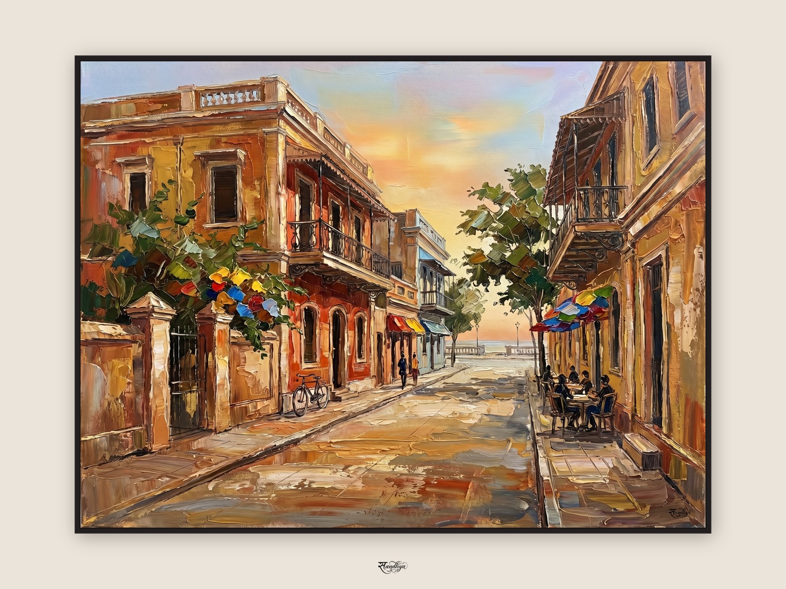 Pondicherry French Quarter, Puducherry &mdash; palette-knife oil on linen by Sandhya Kaushik.