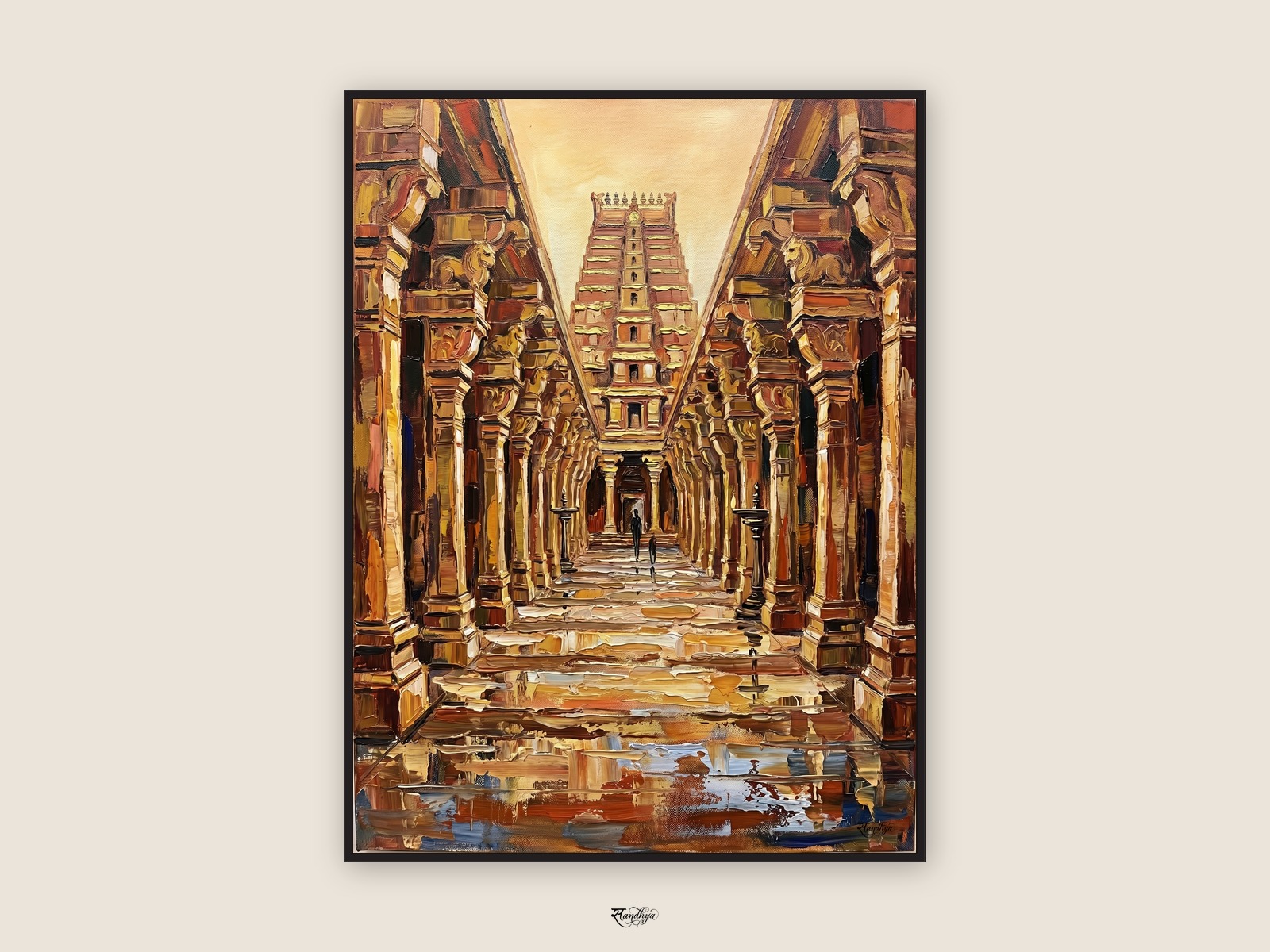 Rameswaram Temple, Rameswaram, Tamil Nadu &mdash; palette-knife oil on linen by Sandhya Kaushik.