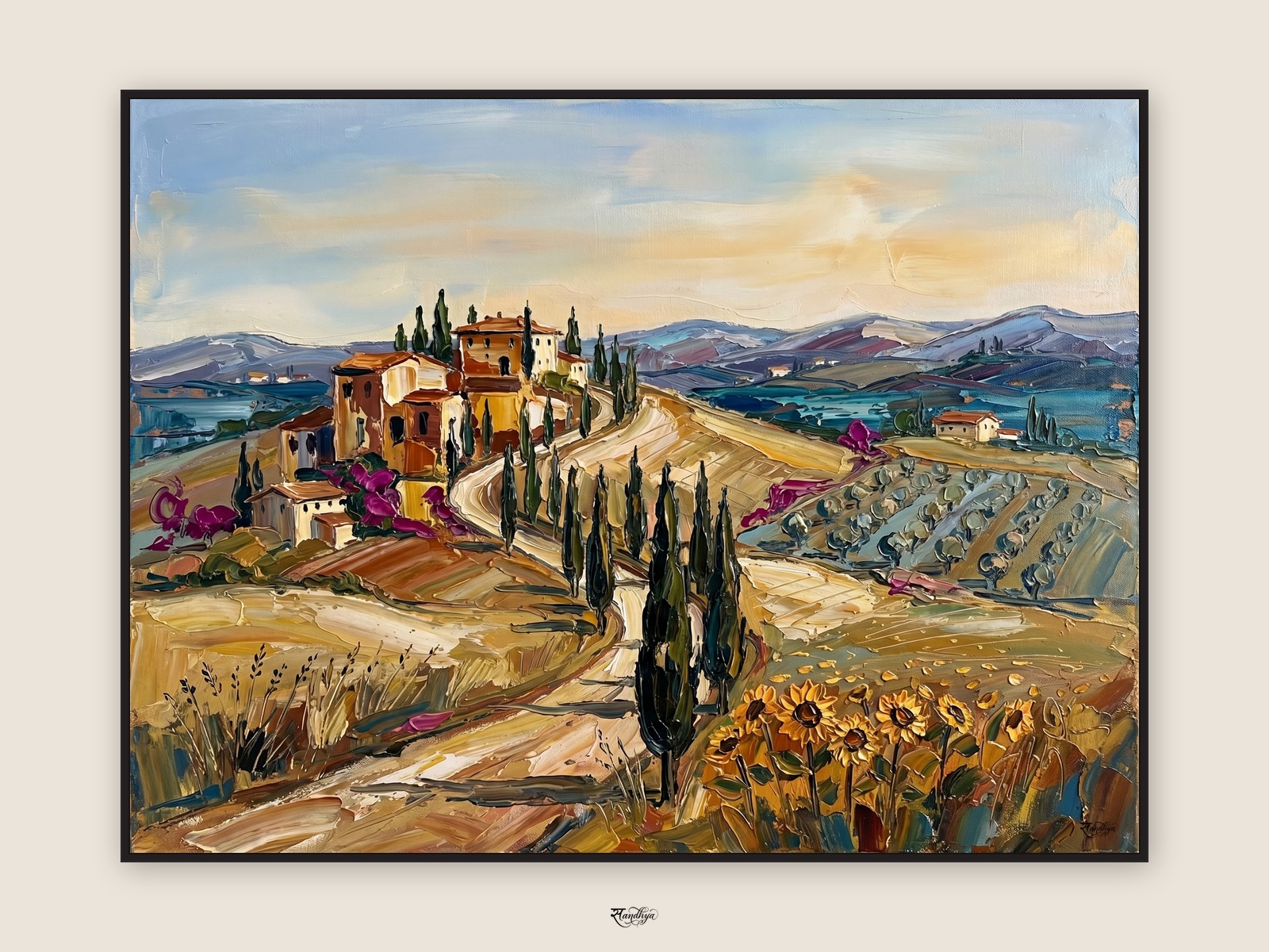 Tuscan Countryside, Tuscany, Italy &mdash; palette-knife oil on linen by Sandhya Kaushik.