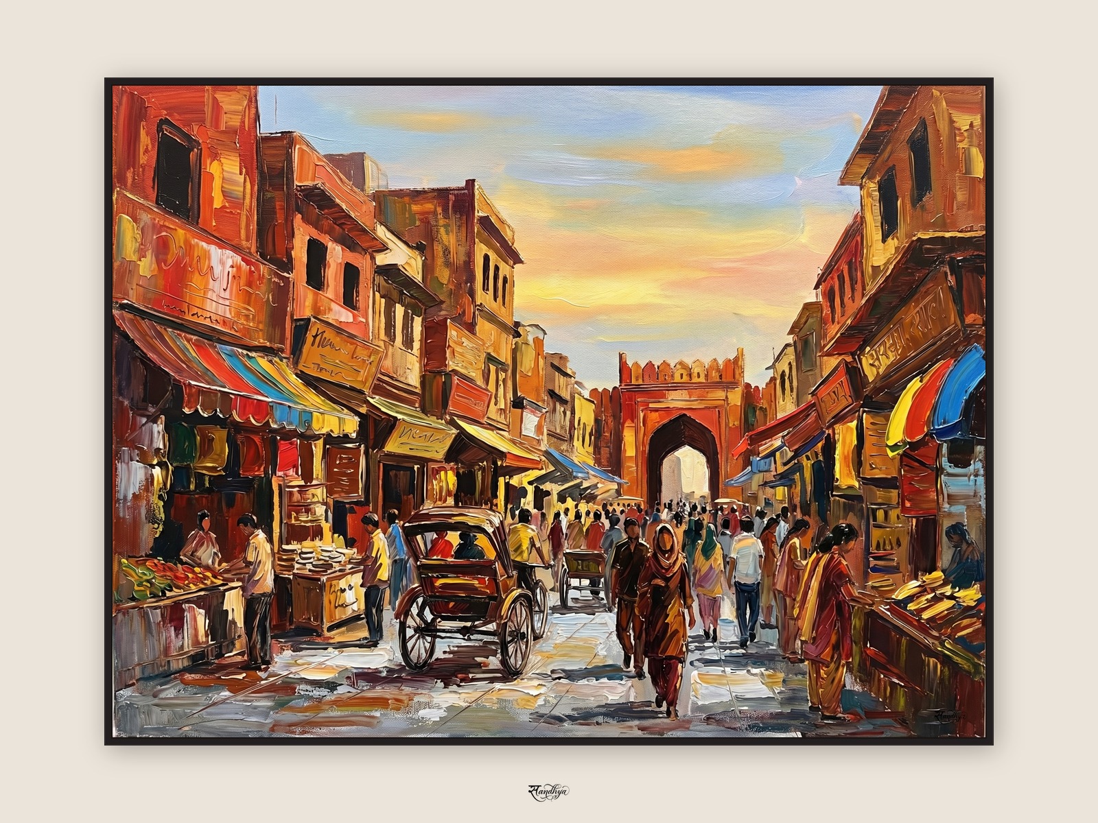 Old Delhi Chandni Chowk, Delhi &mdash; palette-knife oil on linen by Sandhya Kaushik.
