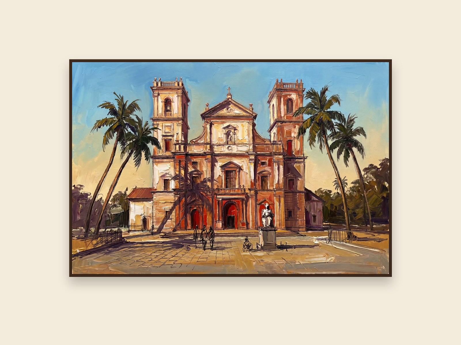 Goa Old Velha Church, Old Goa, Goa &mdash; palette-knife oil on linen by Sandhya Kaushik.