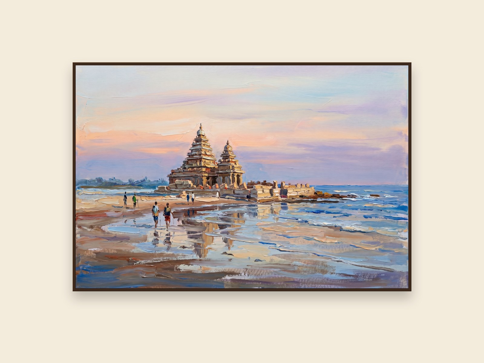 Mahabalipuram Shore Temple, Mahabalipuram, Tamil Nadu &mdash; palette-knife oil on linen by Sandhya Kaushik.