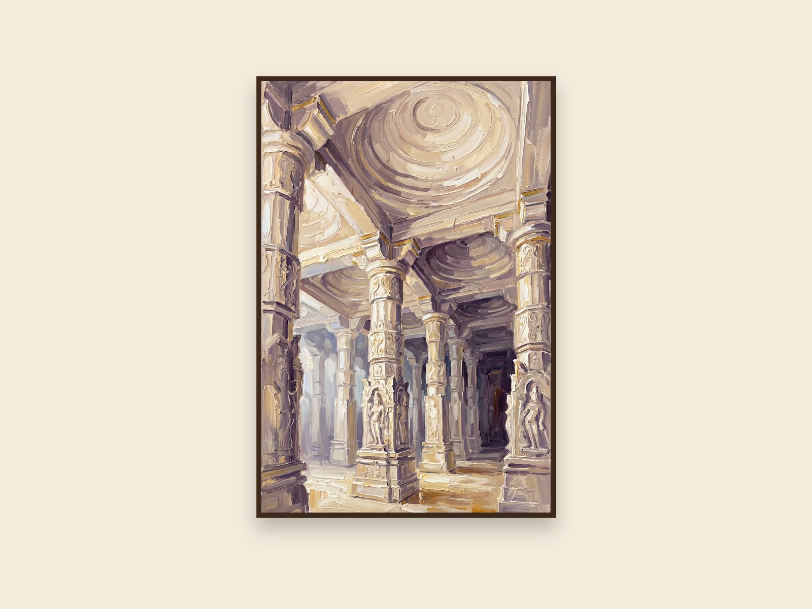 Ranakpur Jain Pillar Interior, Ranakpur, Rajasthan &mdash; palette-knife oil on linen by Sandhya Kaushik.