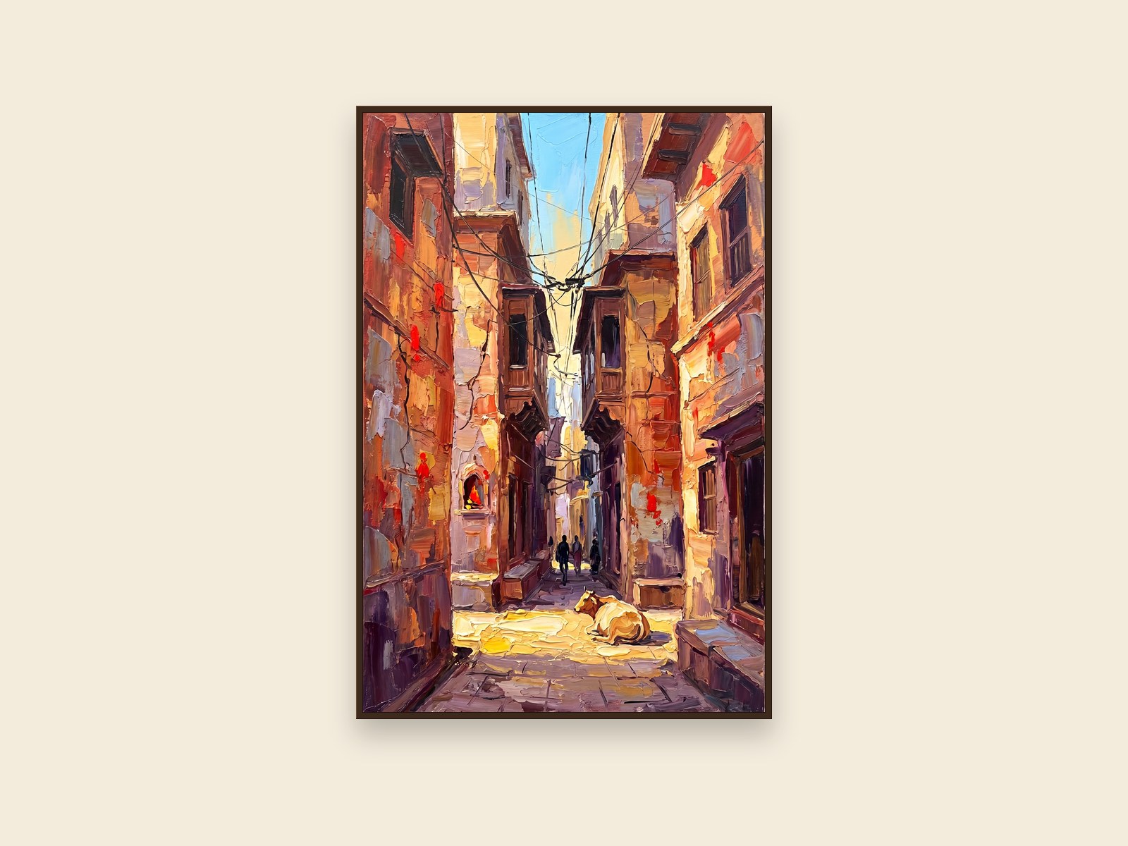 Varanasi Narrow Lane Tall, Varanasi, Uttar Pradesh &mdash; palette-knife oil on linen by Sandhya Kaushik.