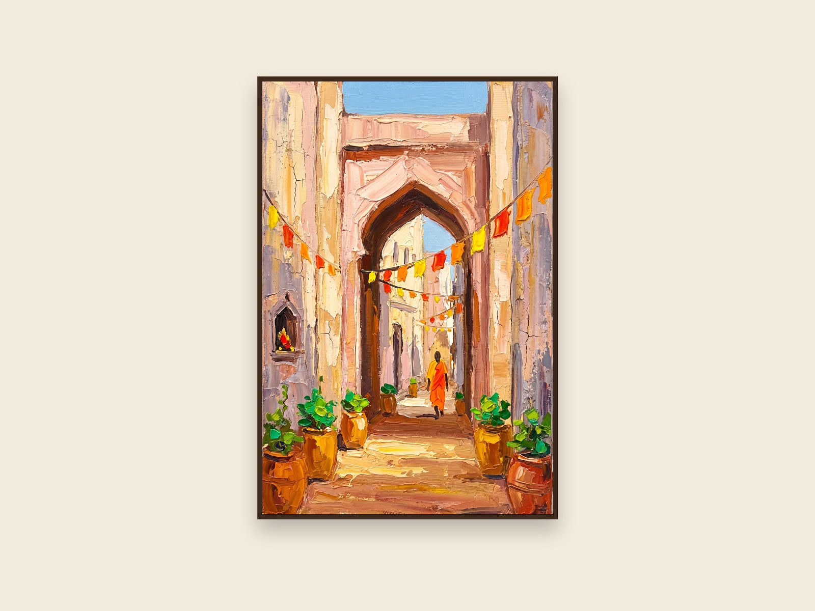 Vrindavan Archway Tall, Vrindavan, Uttar Pradesh &mdash; palette-knife oil on linen by Sandhya Kaushik.