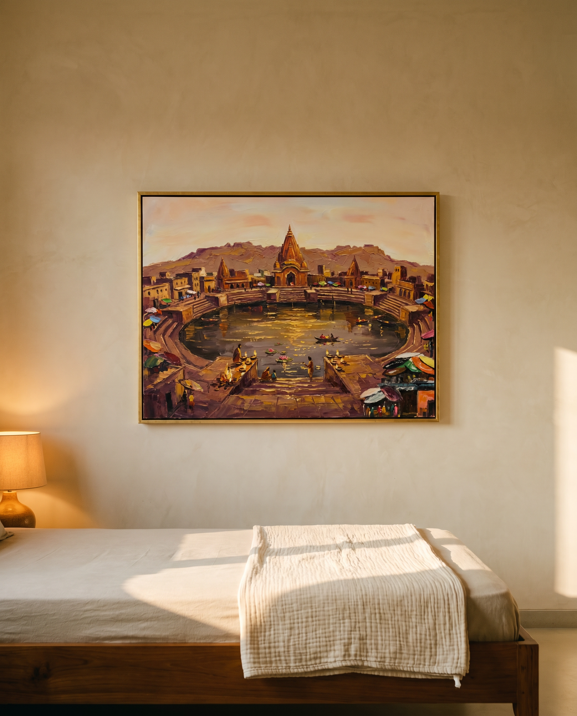 The studio &mdash; sketch and brushwork on a stretched canvas.