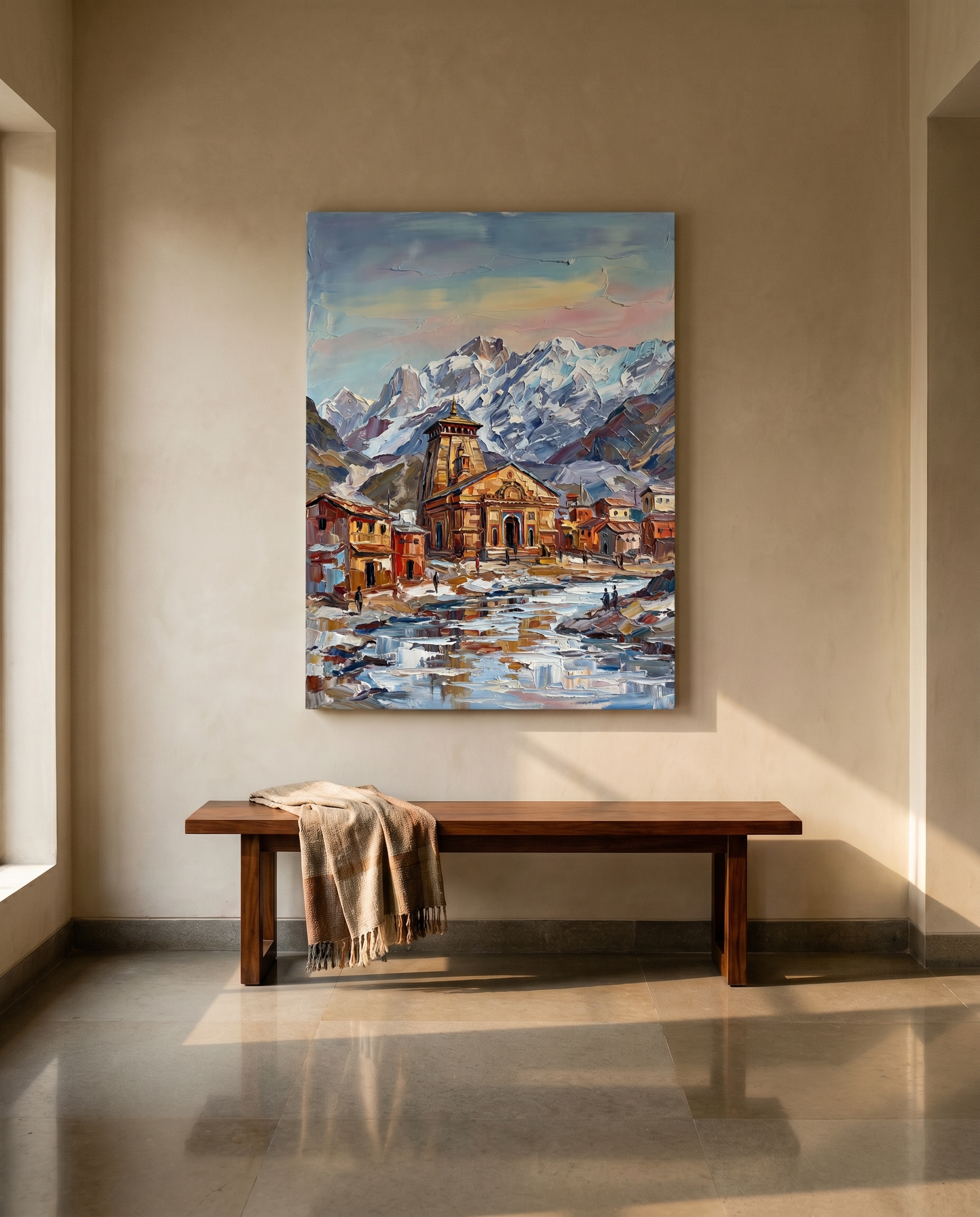 The studio &mdash; sketch and brushwork on a stretched canvas.